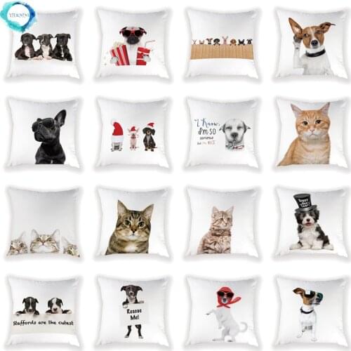 Cartoon Animal Throw Pillow Cover Cute Dog Cat Polyester Pillowcase Decorative for Car Sofa Chair Home Cushion Cover 45X45CM