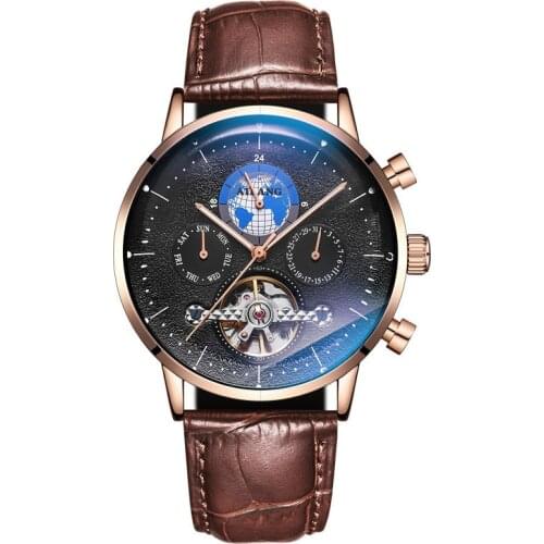 AILANG Mens Watch Multifunction Luminous Tourbillon Calendar Small Three Needle Automatic Mechanical Personality Casual 8613B