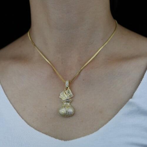 Hip Hop 5A Cubic Zircon Stone Setting Bling Iced Out Money Bag US Dollar Pendant Necklace For Men Hip Hop Jewelry Drop Shipping