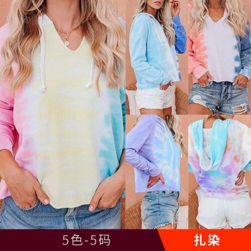 Autumn and winter new European and American womens wear dyed hoodie loose gradient color long-sleeved top hoodies women