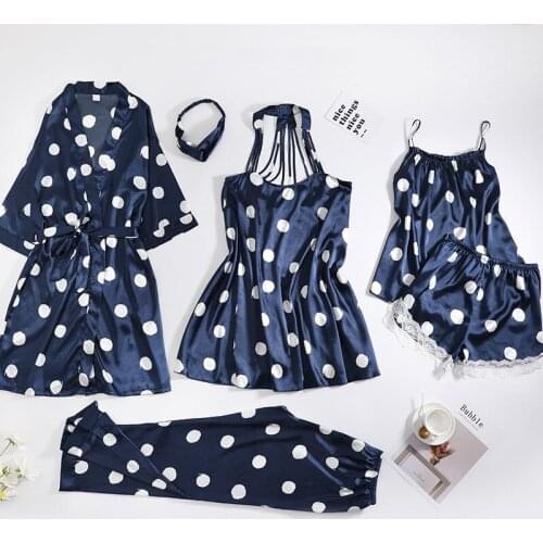 Spring and summer new pajamas five-piece sexy nightdress nightgown sling three-piece suit fashion wave point sweet