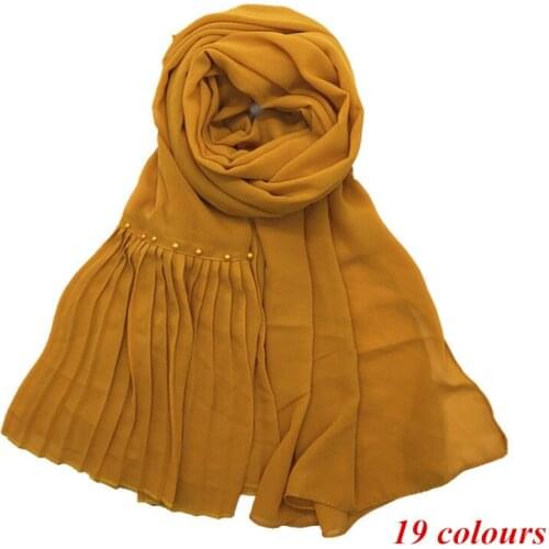 New design fashion solid half crumple pearl chiffon shawls headband hijab muslim foulard wraps scarf 150pcs/lot fast shipping