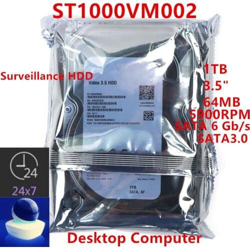 New HDD For Seagate Brand 1TB 3.5" SATA 6 Gb/s 64MB 5900RPM For Internal Hard Drive For Surveillance HDD For ST1000VM002
