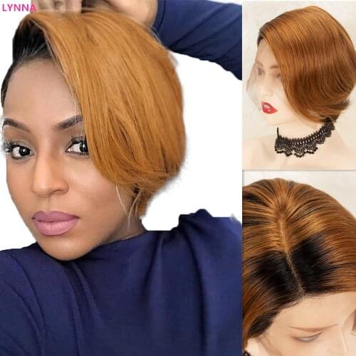 Ombre Lace Front Human Hair Wigs For Black Women 13x4x1 Straight Short Cut Bob Wigs Piexie Blonde Brazilian Wig T Part Lace Wig