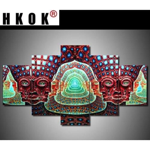 HKOK Living Room Printed Modular Canvas Poster 5 Panel Tool Alex Grey Graphical Framework Wall Art Painting Home Decor Pictures