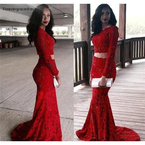 South African Black Girls Burgundy Prom Dresses 2019 Two Pieces Lace Holidays Graduation Wear Party Gowns Plus Size Custom Made
