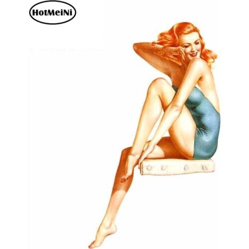 HotMeiNi 13cm x 7.4cm for Pin Up Girl Poster Beautiful Redhead Swimsuit Vintage Beauty Car Stickers Waterproof Decals