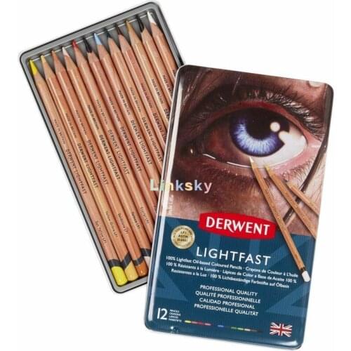 Derwent LIGHTFAST Professional Quality Artist Oil Base Colour Pencils 12 Tin Set,100% Lightfast,smooth and Creamy