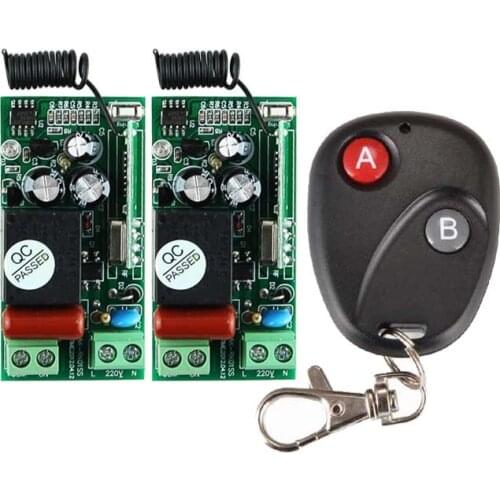 AC 220V 1CH 10A Wireless Remote Control Lighting Switch 2 Receiver + Transmitter 315mhz 433.92mhz Self-lock Default