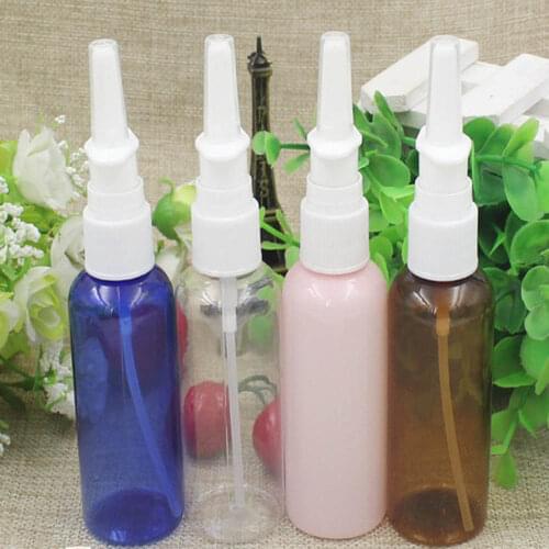 20Pcs/Lot 50ml pink blue Transparent Brown Empty Plastic Nasal Spray Bottle pet Pump Sprayer Mist Nose Spray Refillable Bottles