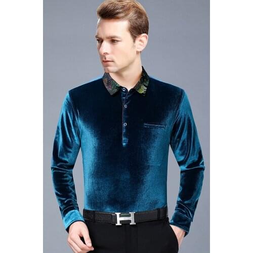 Hpt Sale Man Silk Velvet Shirts Male Gold Velvet Tops Male Soft Comfortable Clothing Turn-Down Collar