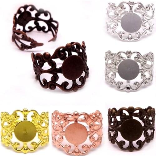 10PCS Adjustable FILIGREE RING BASE BLANK, Ring base Setting ANTIQUE BRONZE/Rhodium Silver/Rose Gold Findings DIY Jewerly