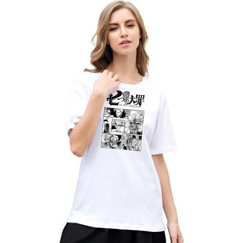 The Seven Deadly Sins Hip-hop Boys And Girls White Comic T-Shirt Men And Women Short-Sleeved Spring And Summer Kids Tops