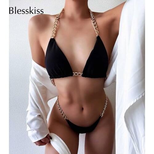BLESSKISS Sexy Micro Bikini 2021 Metal Thong Swimsuit Swimming Suit For Women Bathing Suit Brazilian Swimwear Biquini Set