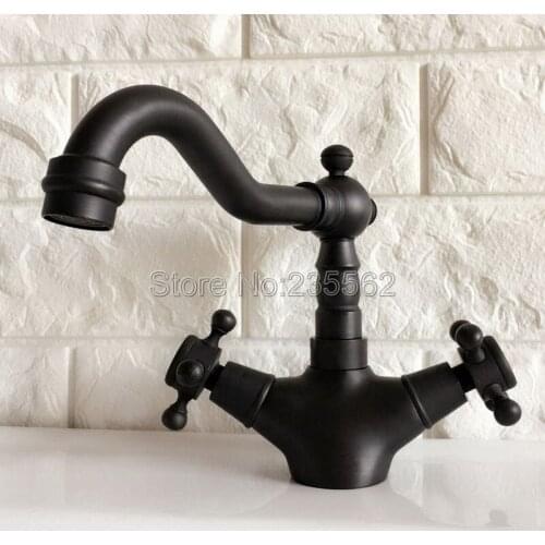 Black Oil Antique Brass Bathroom Basin Faucet Swivel Spout Kitchen Sink Mixer Faucets Deck Mounted Dual Handle Taps lnf346
