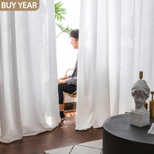 Modern Curtains for Living Dining Room Bedroom Simple Solid Color Ins White Curtain Tulle Finished Product Customization Curtain