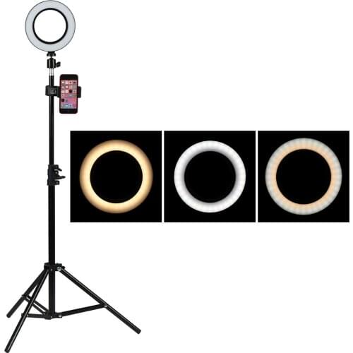 Dimmable LED Ring Light Photographic Lighting With Phone Clip And Tripod Ring Lights For Live Streaming Makeup​ Free Shipping