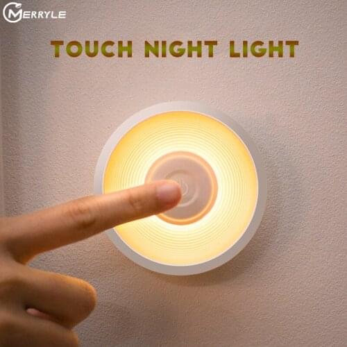 LED Night Light PIR Motion Sensor USB Round Touch Stepless Dimming Under Cabinet Lights for Closet Bedroom Kitchen Wall Lamp