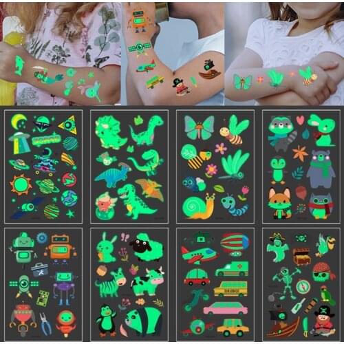 Luminous Tattoo Stickers Kids DIY Temporary Glow In The Dark Stickers for Childrens Body Cartoon Glowing Sticker Child Glow Toy