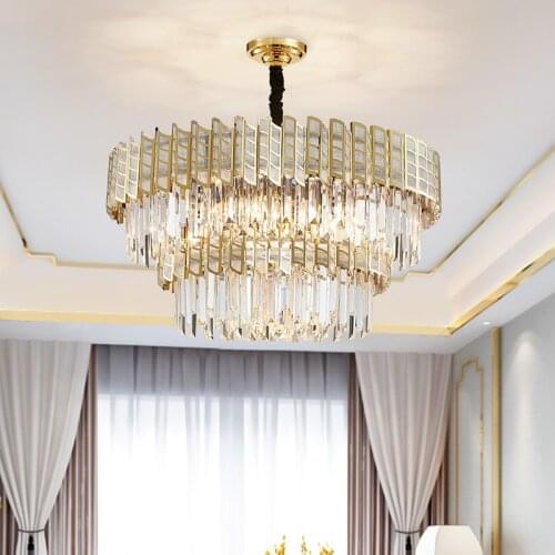 High Quality Golden Crystal Chandelier Modern Brass Gold K9 Crystal Cristal Chandelier Pendant Light For Hotel Ballroom