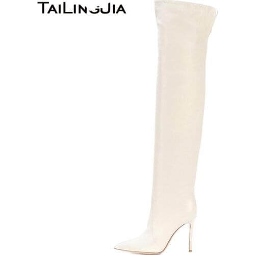 White Thigh High Boots Women 2019 Over The Knee High Boots Ladies Winter Shoes Woman High Heel Pointed Toe Long Boot Plus Size
