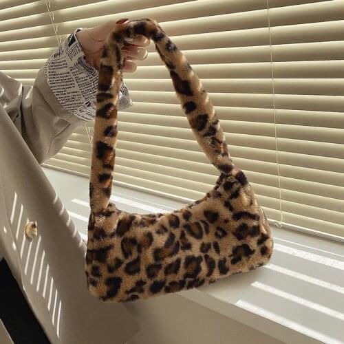Leopard Print Women Armpit Bags 2021 New Fashion Shoulder Bag Handle Bag Plush Female Subaxillary Pouch Lady Handbag