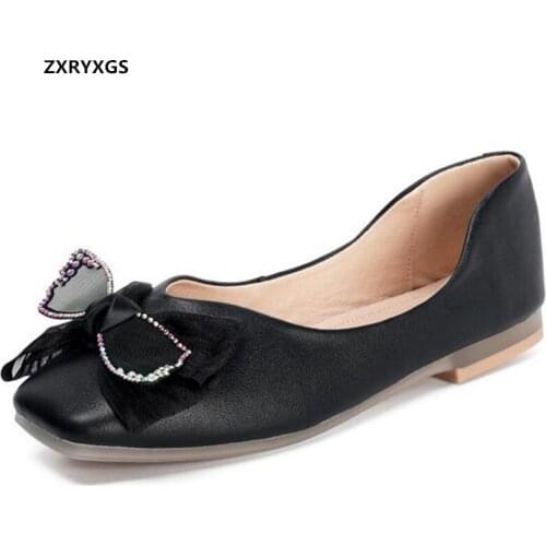 2020 New Exquisite Bow Summer Autumn Shoes Women Flats Shallow Mouth Comfortable Genuine Leather Shoes Fashion Casual Shoes Flat
