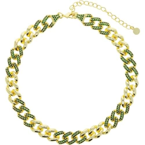 New Iced Out Bling 12mm CZ Cuban Link Choker Gold Color Green White Cubic Zirconia Hip Hop Fashion Punk Necklace Women Jewelry