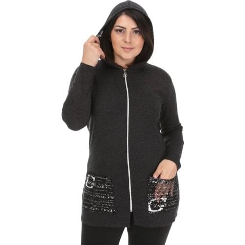Hanezza Plus Size Women Zipper Hooded Women Comfortable Pullover Tops Comfortable Cool Hoodie (48EU)