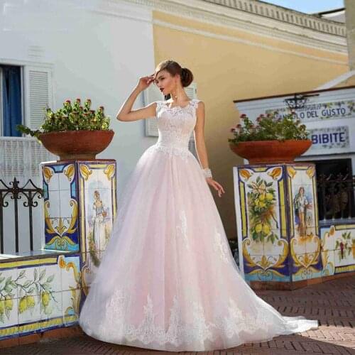 Pink A-line Sleeveless Wedding Dresses Sexy Backless Tulle Lace Bridal Gowns Vintage Dress For Brides Custom Made vestido de
