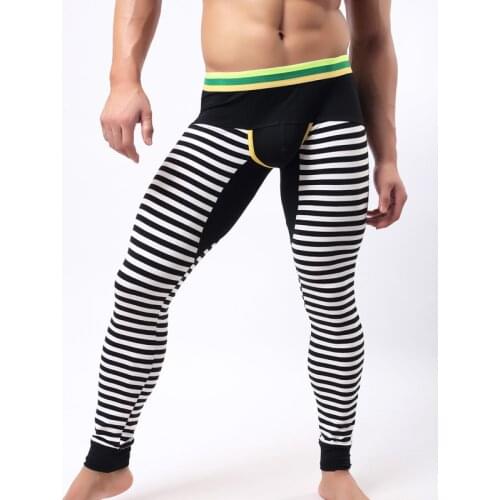 Winter Warm Men Long Johns Cotton Thermal Underwear Man Striped Pouch Mid-waist Long John Underpants pantalon termico S-L