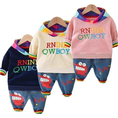 2 Pieces/set Baby Clothes Childrens Sets Thicken Girl Boy Rainbow Long Sleeve Hoodies Kids Autumn Cute Outfit Set Conjunto Bebe