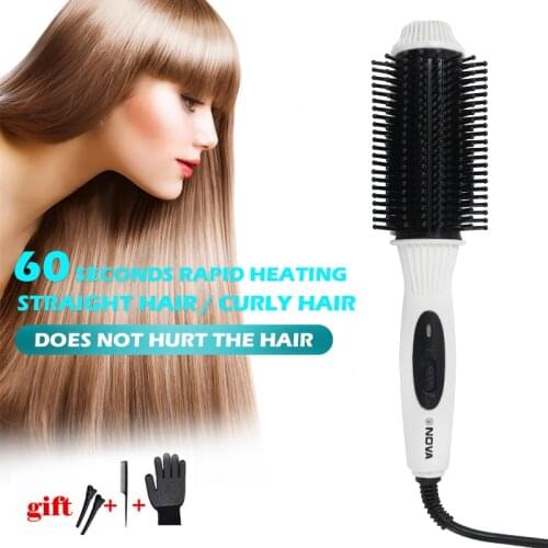 2-in-1hair straightener comb hair brush hair curler professional white pink red electric curling iron hair style flat iron Fast