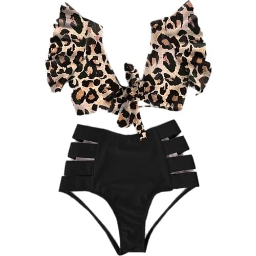 2021 High Waist Ruffled Sexy Bikini Set Flounce Biquini Swimwear Women Two Pieces Swimsuit Floral Beachwear V-Neck Bathing Suit