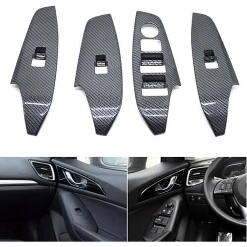4x Car Interior Door Handle Armrest Panel Window Switch Button Frame Trim Cover Styling For Mazda 3 Axela LHD 2013-2016