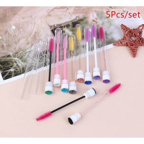 5 pcs Eyelash Extender Disposable Eyebrow Brush Separate Tube Design Charming Diamond Bottom Mascara Stick Applicator