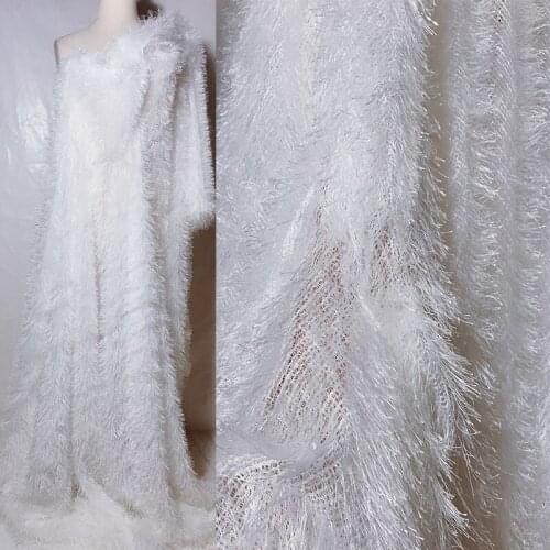 GLace 1Y/lot off white 3D Feather tassel polyester mesh fabric textile gilr dress DIY craft accessories curtain decorationTX1185