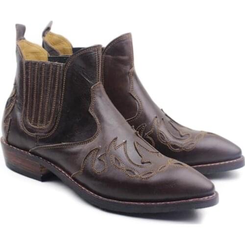 Luxury Handmade Ankle Mens Boots Cowhide Genuine Leather Work Boots Shoes Western Cowboy Botas Hombre Motocycle Short Boots Men