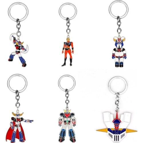 Mazinger Z UFO Grendizer Robot Keyring Anime Charm Pendant Necklace Enamel Metal Keychains Car Bags Key Chains For Men Boy Gifts