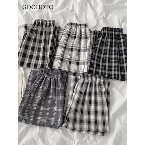 GOOHOJIO Vintage Plaid Pants Women High Waist Plus Size Wide Leg Casual Female Trousers 2021 Fashion Joggers Clothes Streetwear