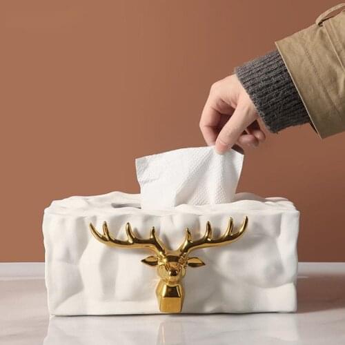 Golden Elk Facial Tissue Boxes Fawn Decorative Flat Paper Wrapping Box Dining Table Desktop Napkin Holder Nordic Home Modern New