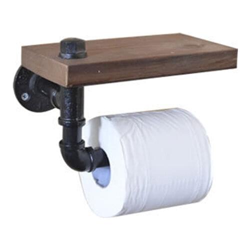 Toilet Paper Roll Holder With Phone Holder Wall Mounted Shelf Industrial Floating Water Pipe Rack Bathroom Tissue Paper Holder
