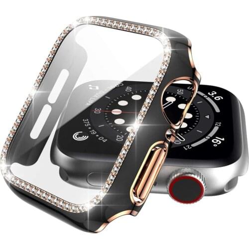For apple watch case with Screen Protector 44mm 40mm serie 6 5 4 se for iwatch 3 42mm 38mm case Bling Diamond Bumper Cover shell