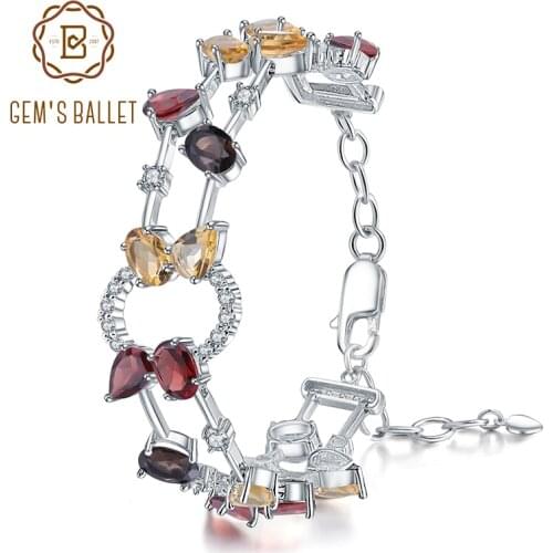 GEMS BALLET Real 925 Sterling Silver Natural Multicolor Garnet Smoky Quartz Citrine Bracelets & Bangles for Women Fine Jewelry