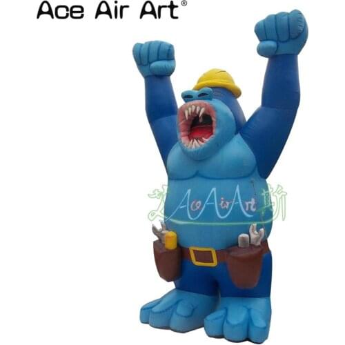 5m H giant inflatable cartoon character decoration,blue inflatable Gorilla,Pop up monster with tool bag