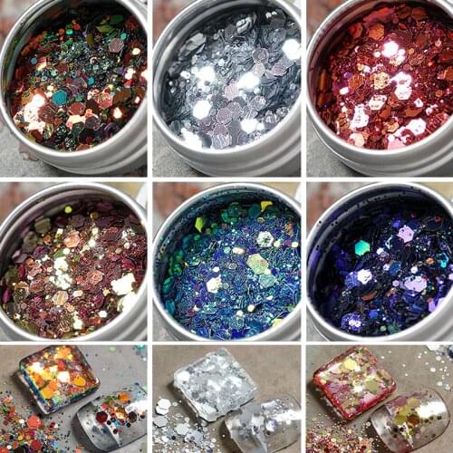 1box Holographic Mixed Hexagon Shape Chunky Nail Glitter Sequins Sparkly Flakes Slices Manicure Body/Eye/Face Glitter