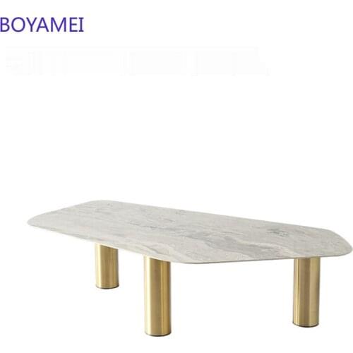 Italian light luxury rectangular slate microcrystalline special-shaped coffee table combination Nordic modern living room