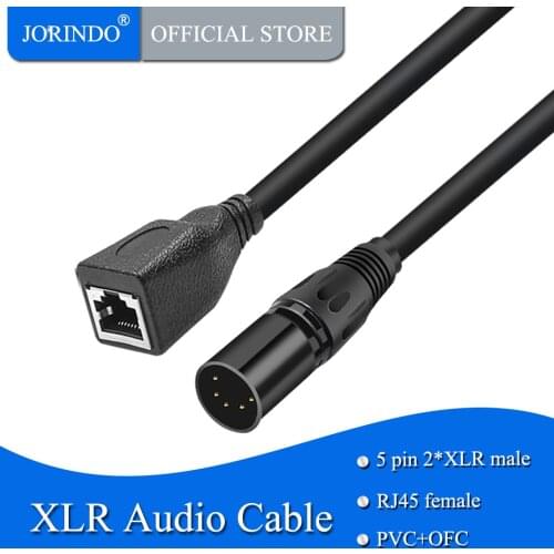 JORINDO 0.3M/0.98FT 5-pin XLR male to RJ45 female Audio signal transmission line,Network Interface to 5-core XLR cable