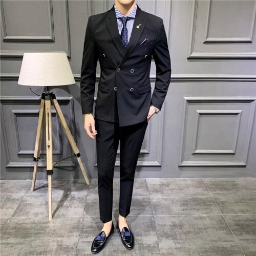 Classic Mens Suits Formal Business Double Breasted Blazer Wedding Groom Slim Tuxedo 3 Piece Jacket Vest Pants Sets Costume Homme