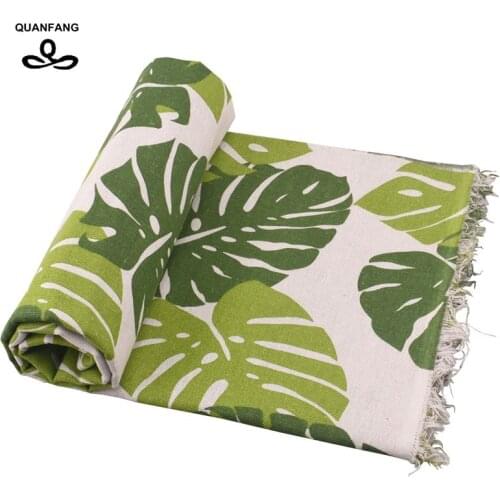 QUANFANG Leaf Patterns Printed Cotton Linen Fabric For Patchwork Quilting,Sewing,DIY,Sofa,Table Cloth Furniture Half meter